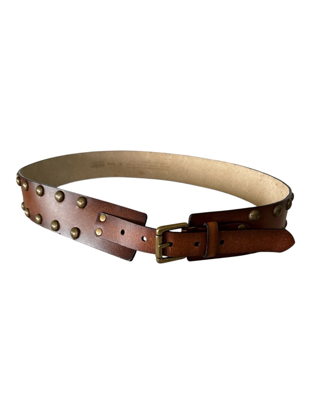 Studded Brown Leather Belt with Brass Hardware
